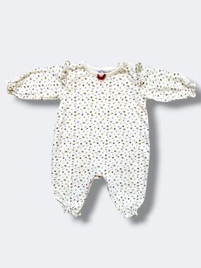 🌻3/$25 Vintage Little Lindsey Baby Romper Fruit Print Ruffle Ivory 0-6M